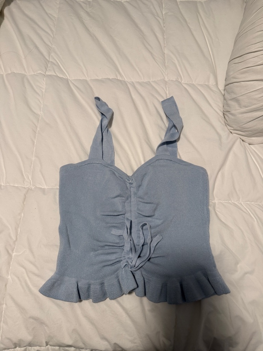 SHEIN Light Blue Tie-Front Ruffle Hem Camisole